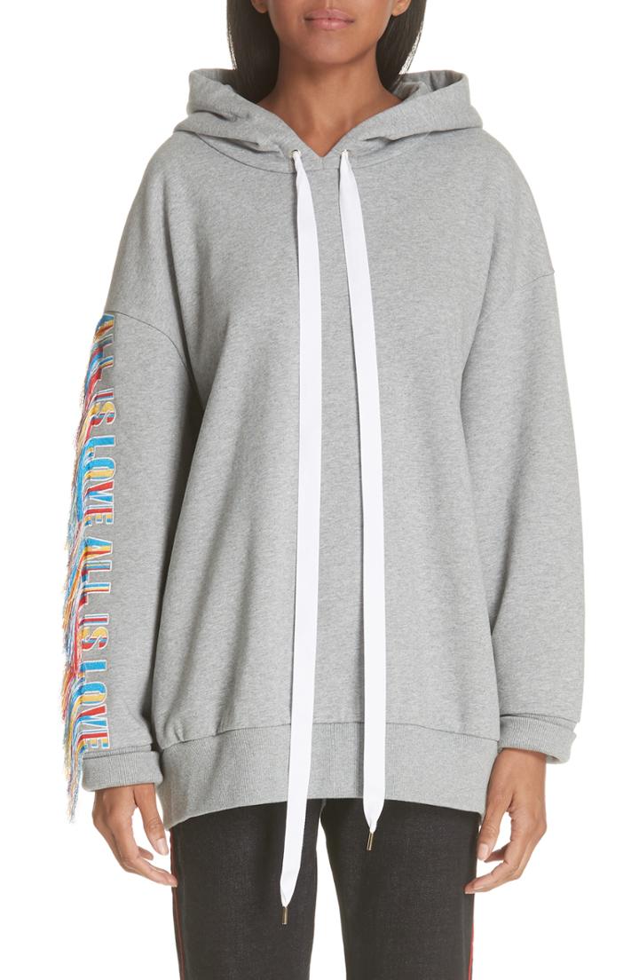 Women's Stella Mccartney All Is Love Fringe Detail Hoodie Us / 44 It - Grey