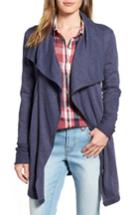 Women's Caslon Asymmetrical Drape Collar Terry Jacket, Size - Blue