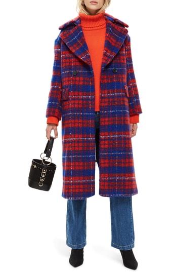 Women's Topshop Bodika Check Coat Us (fits Like 2-4) - Red