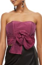 Women's Topshop Taffeta Sweetheart Bandeau Tie Blouse Us (fits Like 0) - Purple