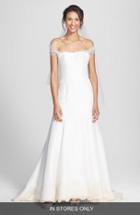 Women's Olia Zavozina 'savannah' Removable Illusion Halter Lace Trim Silk Shantung Gown