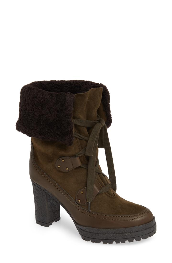 Women's See By Chloe Verena Shearling Cuff Bootie Us / 36eu - Green
