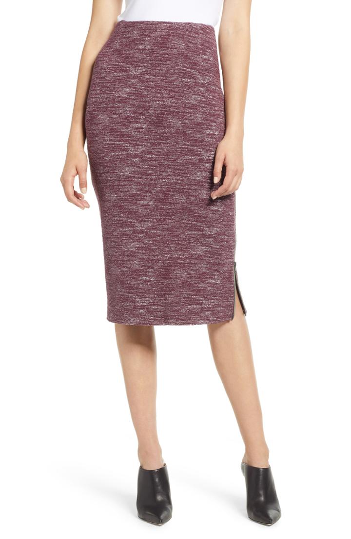 Women's Halogen Side Zip Ponte Pencil Skirt - Burgundy