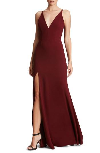 Women's Dress The Population Iris Slit Crepe Gown, Size - Burgundy