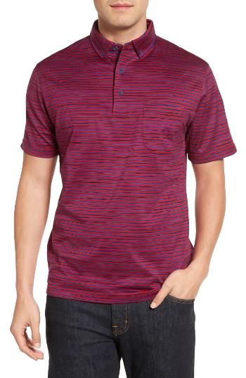 Men's Bugatchi Stripe Jersey Polo - Red