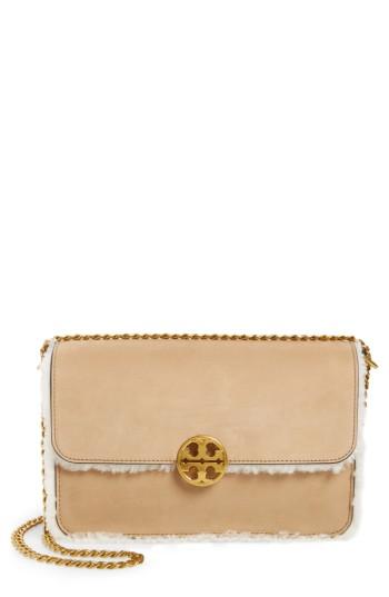 Tory Burch Chelsea Leather & Genuine Shearling Shoulder Bag - Beige