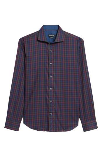 Men's Bugatchi Shaped Fit Herringbone Plaid Sport Shirt, Size - Purple
