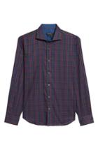 Men's Bugatchi Shaped Fit Herringbone Plaid Sport Shirt, Size - Purple