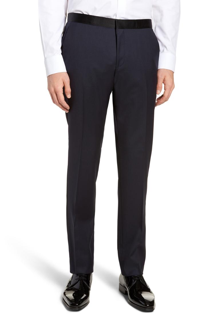 Men's Boss Gilan Cyl Flat Front Wool Trousers R - Blue