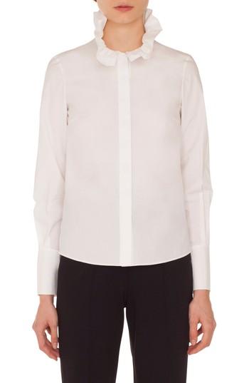 Women's Akris Punto Ruffle Neck Blouse - White