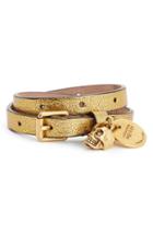 Women's Alexander Mcqueen Skull Charm Leather Wrap Bracelet