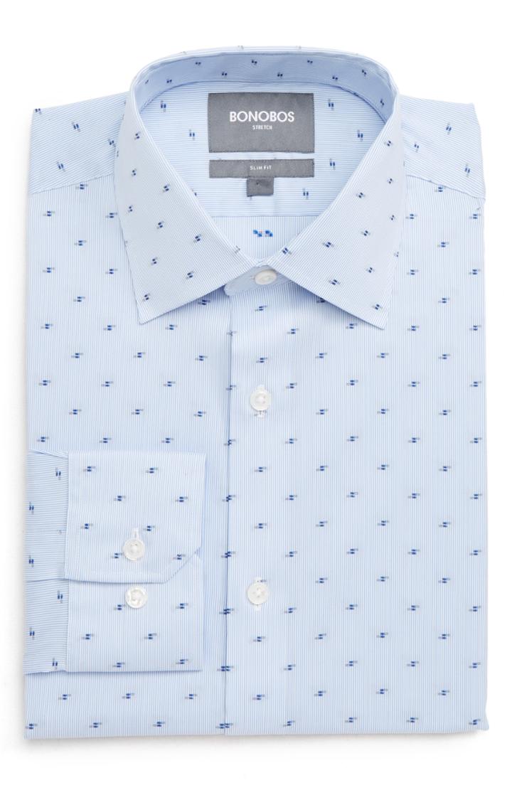 Men's Bonobos Filcoupe Slim Fit Stretch Stripe Dress Shirt .5 33 - Blue