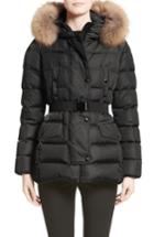 Women's Moncler Clio Belted Down Puffer Coat With Removable Genuine Fox Fur Trim