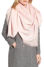 Women's Tory Burch Traveler Logo Jacquard Wool & Silk Scarf, Size - Pink