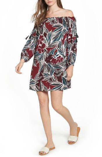 Women's Lush Print Off The Shoulder Dress - Red