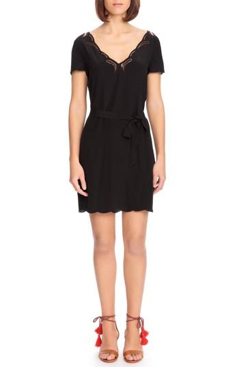 Women's Sezane Anabella Belted Silk Dress Us / 34 Fr - Black