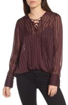Women's Trouve Sheer Shadow Stripe Top, Size - Burgundy