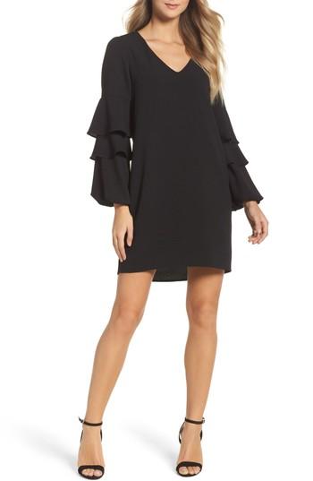 Petite Women's Charles Henry Tiered Ruffle Sleeve Dress P - Black