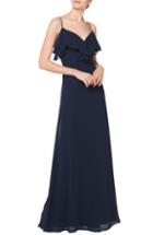 Women's #levkoff Jeweled Strap Ruffle Neck Chiffon Gown - Blue