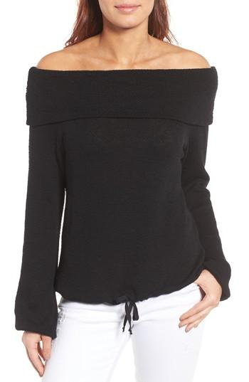 Petite Women's Caslon Convertible Off The Shoulder Pullover, Size P - Black