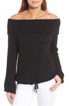 Petite Women's Caslon Convertible Off The Shoulder Pullover, Size P - Black