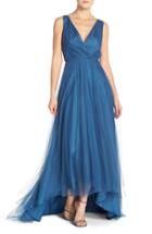 Women's Monique Lhuillier Bridesmaids Pleat Tulle V-neck High/low Gown - Blue