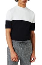 Men's Topman Colorblock Mock Neck Knit T-shirt - Black