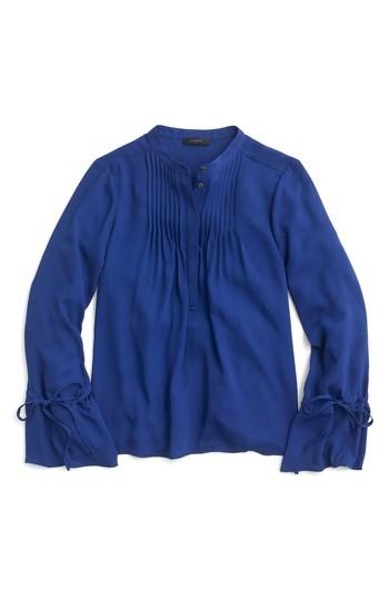 Women's J.crew Tie Sleeve Top With Pintucks - Blue