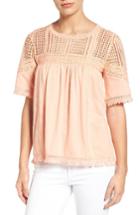 Women's Caslon Fringed Lace & Knit Tee - Coral