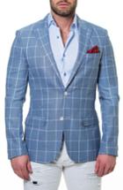 Men's Maceoo Elegance Check Affair Windowpane Sport Coat (l) - Blue
