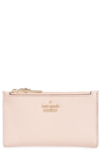 Women's Kate Spade New York Cameron Street - Mikey Crosshatched Leather Wallet - Pink