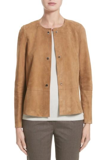 Women's Lafayette 148 New York Tansy Suede Jacket, Size - Brown