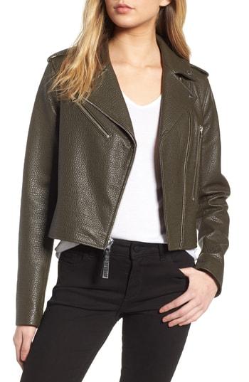 Women's Derek Lam 10 Crosby Asymmetrical Zip Leather Moto Jacket - Green