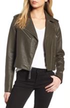 Women's Derek Lam 10 Crosby Asymmetrical Zip Leather Moto Jacket - Green