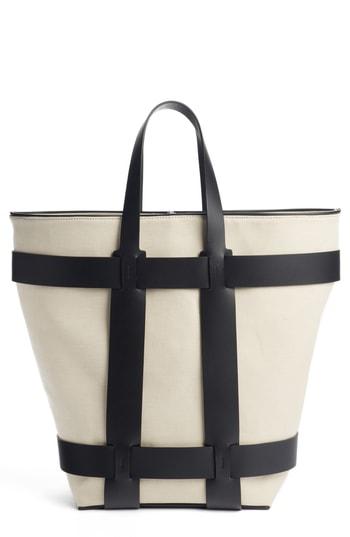 Paco Rabanne Cage Leather & Canvas North/south Tote - Ivory