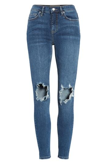 Women's Free People Ripped High Waist Ankle Skinny Jeans - Blue