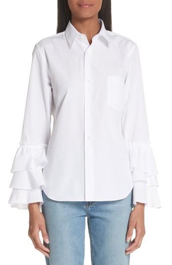 Women's Comme Des Garcons Tiered Ruffle Sleeve Blouse - White