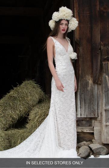 Women's Willowby Bluma Lace Sheath Gown, Size - Ivory