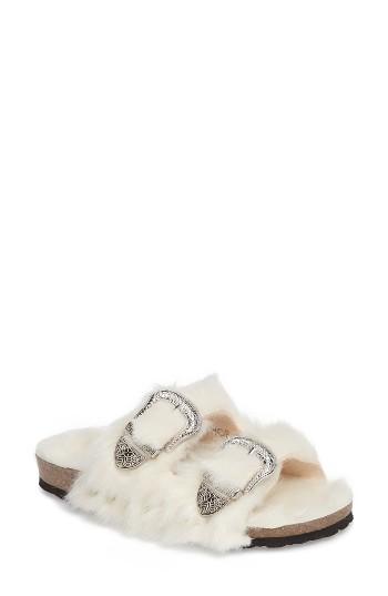 Women's Topshop Falcon Faux Fur Slide Sandal .5us / 41eu - Ivory