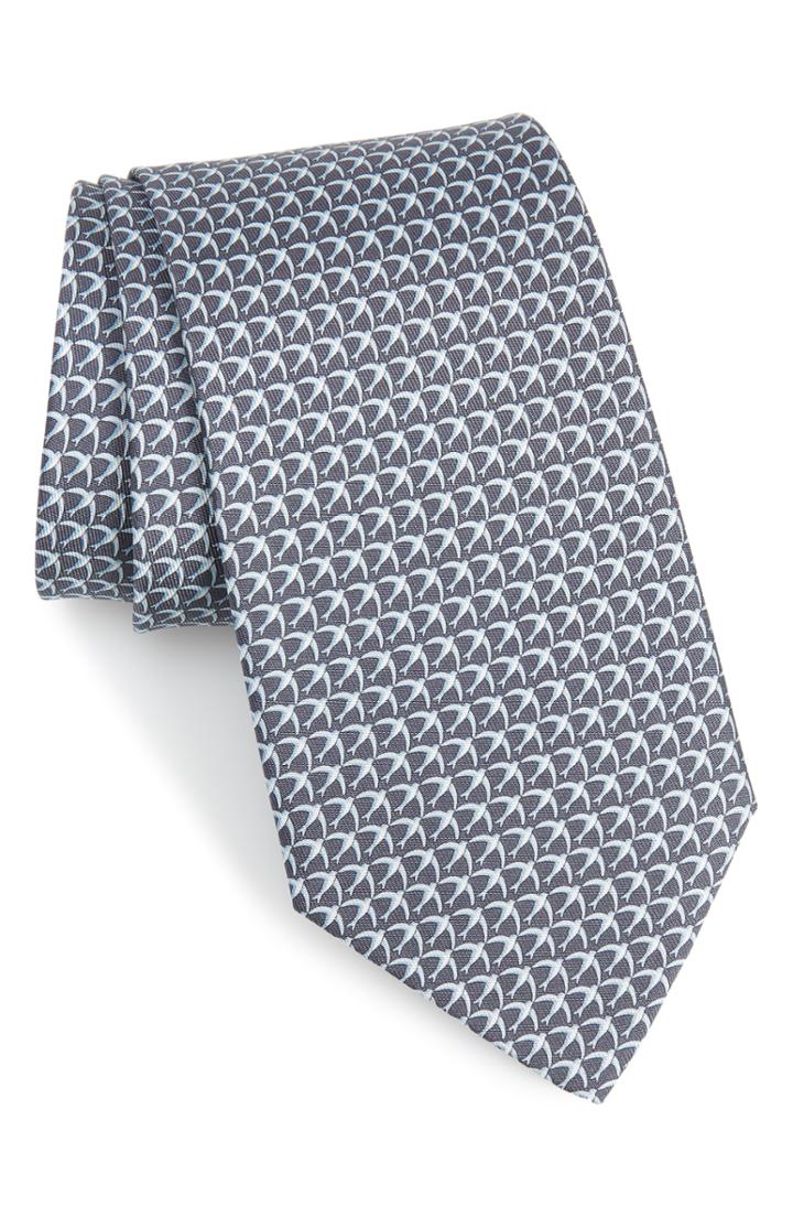 Men's Salvatore Ferragamo Giugno Bird Print Silk Tie, Size - Grey