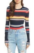 Women's Frame Stripe Crewneck Merino Wool Blend Sweater - Blue
