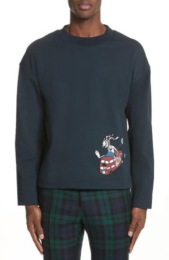 Men's Burberry Sketch Print Appliqued Cropped Sweatshirt - Blue