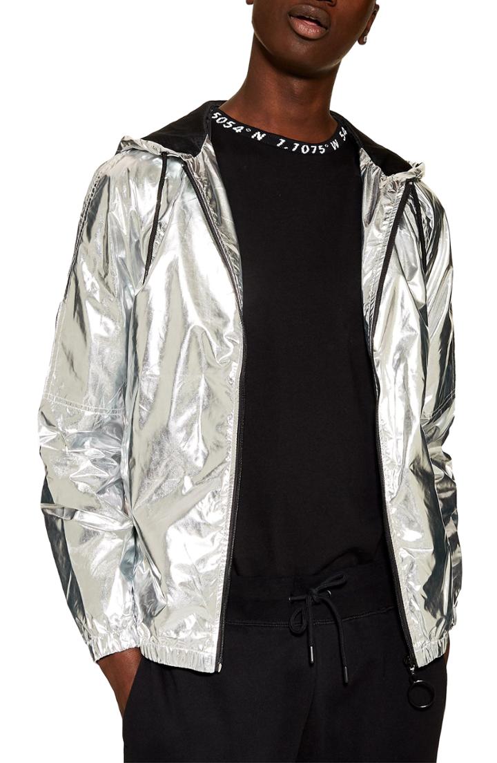 Men's Topman Metallic Windbreaker - Metallic
