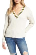 Women's Varsity Stripe Ribbed Sweater - Beige