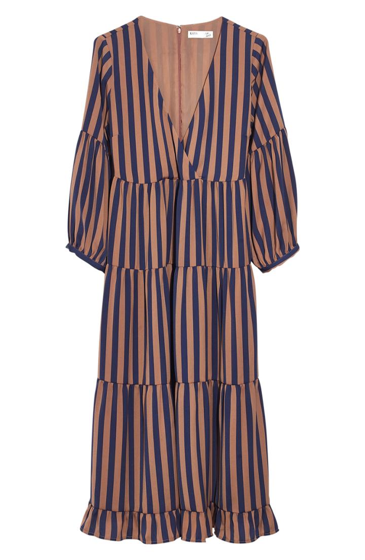 Women's Madewell Stripe Satin Midi Dress - Blue