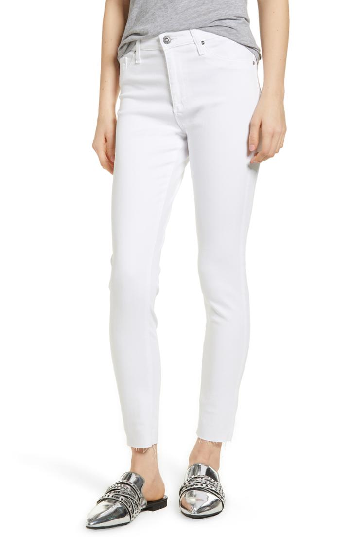 Women's Ag The Farrah High Waist Raw Hem Ankle Skinny Jeans - White