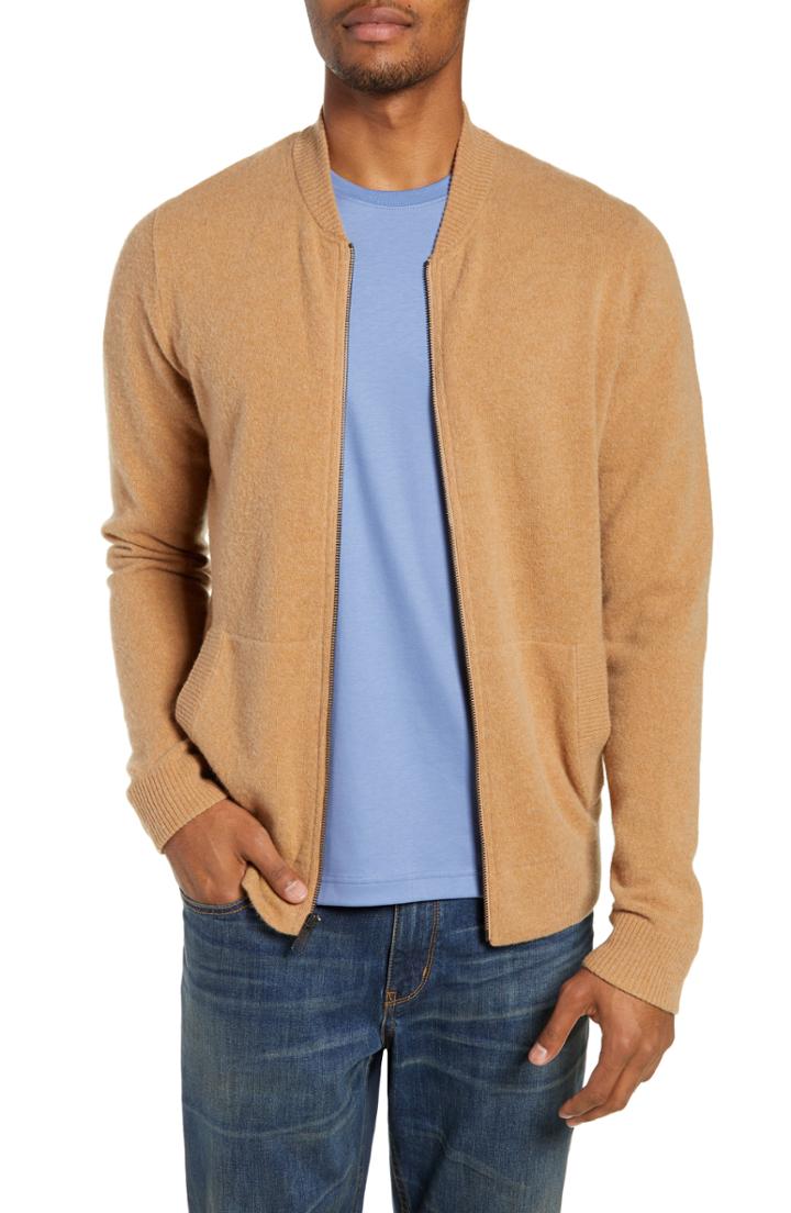 Men's Nordstrom Men's Shop Merino Wool Blend Bomber Sweater - Brown