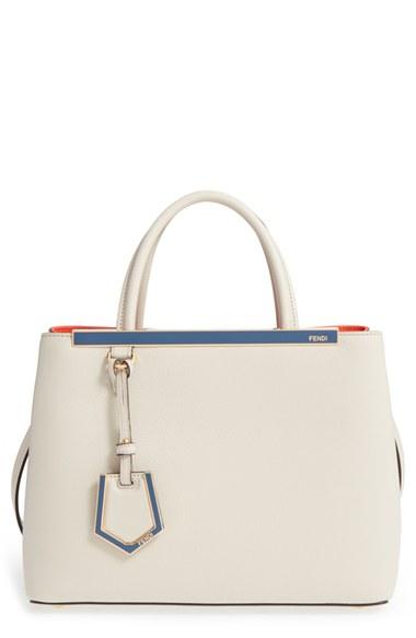 Fendi 'petite 2jours' Leather Shopper - Grey