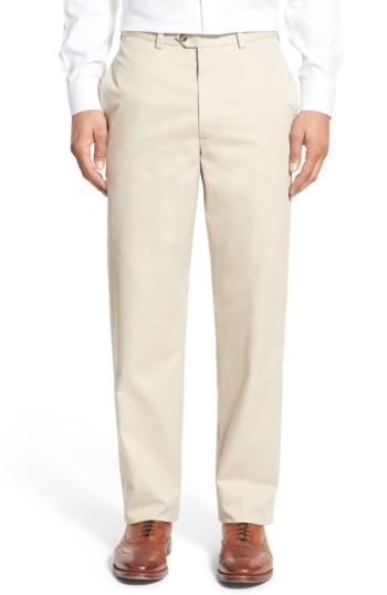 Men's Nordstrom Men's Shop Smartcare(tm) Classic Supima Cotton Flat Front Trousers X 30 - Brown (online Only)