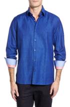 Men's Stone Rose Dobby Cotton & Linen Sport Shirt - Blue
